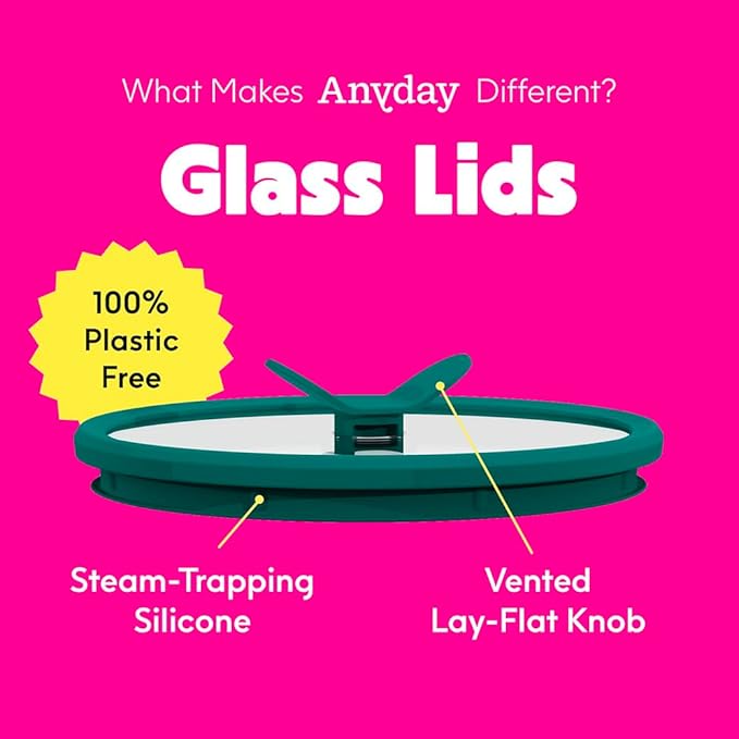 Anyday 2-Pack (4-Cup Shallow) Glass Food Storage with Glass Lids | Plastic-Free Meal Prep & Microwave Cookware | Stackable Airtight Storage Container with Vented Lid for Microwave-Safe Reheating