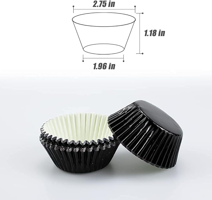Cupcake Liners Black,GOLF Standard Size Black Foil Cupcake Liners Wrappers Metallic Baking Cups,Muffin Paper Cases, 100 Pack