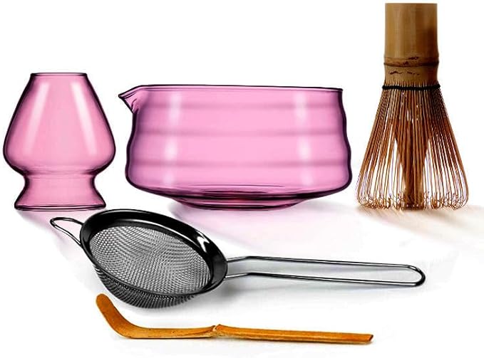 Pink Matcha Whisk Set 5pcs Matcha Set With A Bowl, Mini Whisk And Holder, Bamboo Scoop And Stainless Steel Sifter Perfect Matcha Kit For Gifts