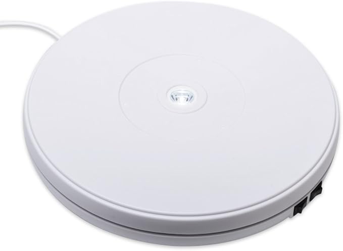 fotoconic White Electric Motorized Rotating Turntable Display Stand with LED, Type-C Cable, 10 Inch / 25cm Diameter, 20 Lbs Centric Loading for Shop Display
