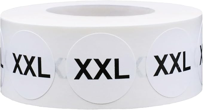 White Circle Extra Extra Large XXL Size Stickers - 3/4 Inch Round, 500 Adhesive Labels Per Roll for Retail Apparel, Clothing Organization, and Inventory - Made in The USA