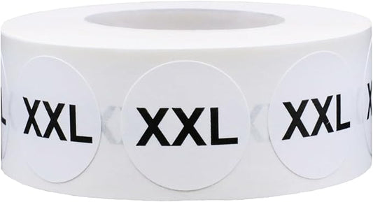 White Circle Extra Extra Large XXL Size Stickers - 3/4 Inch Round, 500 Adhesive Labels Per Roll for Retail Apparel, Clothing Organization, and Inventory - Made in The USA