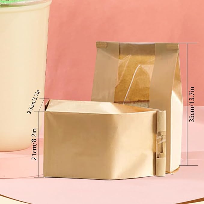 30 Pack Paper Bread Bags with Window 13 x 8.3 x 3.5-inch Bakery Sourdough Brown Loaf Baked Storage Bags for Homemade Bread Cookie Treat