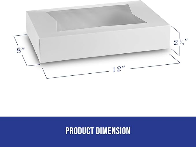 MT Products White Chocolate Covered Strawberry Boxes - 12" x 8" x 2.25" (Pack of 25) Auto Pop-Up Bakery Boxes with Window - Made in USA