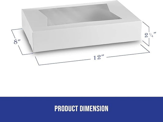 MT Products White Chocolate Covered Strawberry Boxes - 12" x 8" x 2.25" (Pack of 25) Auto Pop-Up Bakery Boxes with Window - Made in USA