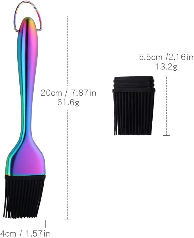 2 Pack Grill Basting Brush with 2 Pack Back Up Silicone Brush Heads, No Shed Bristles Stainless Steel Handles Heatproof Rust Resistant, Pastry Brushes for Kitchen Cooking BBQ, Dishwasher Safe Rainbow