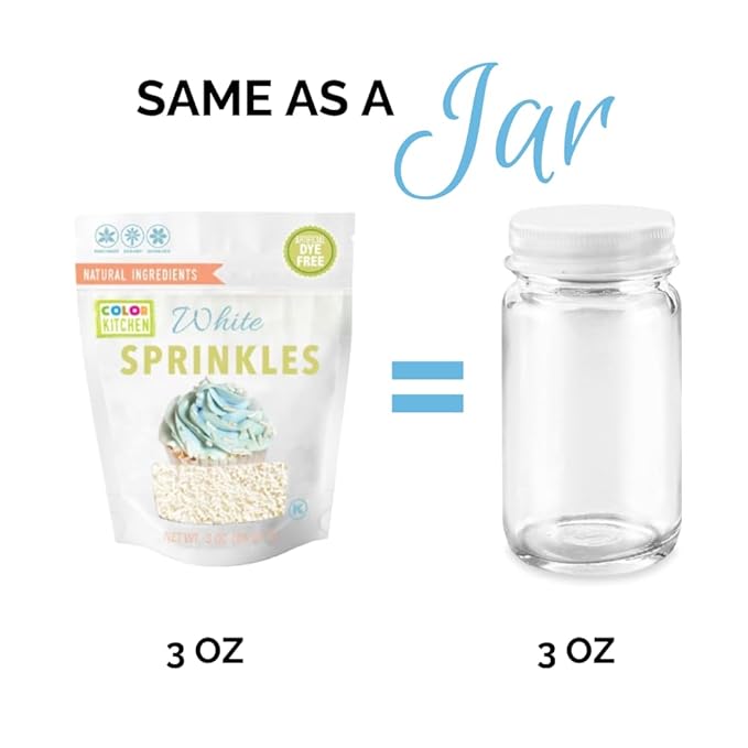 Color Kitchen White Sprinkles Natural Ingredients Baking Cake Decorations, Ice Cream, Cookie, Artificial Dye-free, Plant-Based Colors, Gluten-Free, Non-GMO, No Hydrogenated Oils, Soy-Free, Kosher, 3 OZ