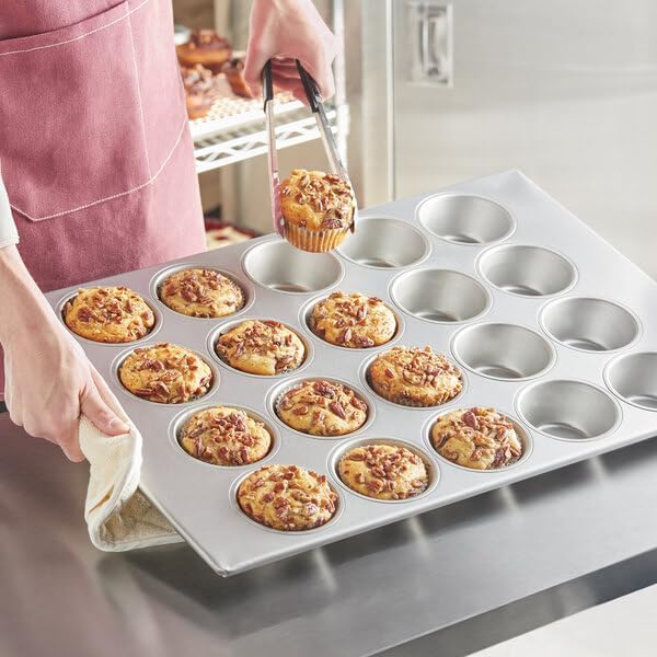 20-Cup Aluminized Steel Jumbo Muffin Pan, Silver, 26 x 18 Inch, Silicone Glazed, Stackable, Heavy-Duty Rod Construction