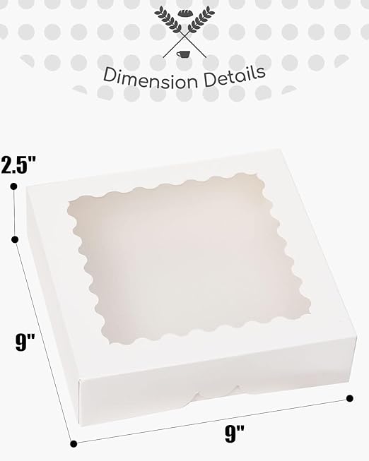 qiqee Auto-pop Up 30pcs Pie Box With Window 9x9x2.5 Inch Donut Pastry Boxes White Bakery Box