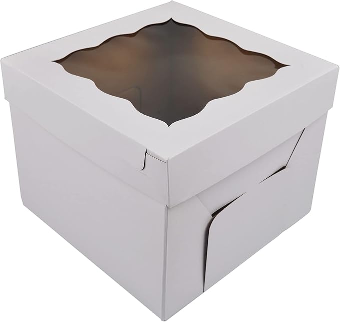 KBG Cake Boxes 10pcs 10x10x8 Inches With Window Tall Cake Box for Tier Cakes for Wedding Birthday Transport,Sturdy White Bakery Box Disposable Cake Containers Cake Boxes 10 inch