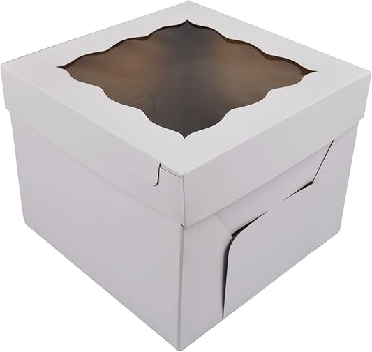 KBG Cake Boxes 10pcs 10x10x8 Inches With Window Tall Cake Box for Tier Cakes for Wedding Birthday Transport,Sturdy White Bakery Box Disposable Cake Containers Cake Boxes 10 inch