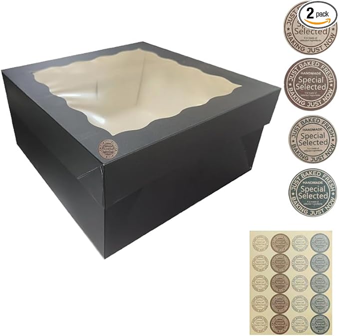 Generic 20Pcs (12x12x6 in) Cake Boxes+1 stickers with Display Window for Gift Giving, Bakesale, Cupcakes, Dessert, Cookies, Pie, Macaroons, Donuts, Pastry, Kraft Paper Material… (20Pcs Black), 12CDGH