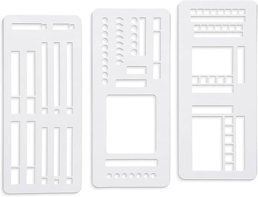 Handmade Flexible Record Template, Set of Templates for Diary Planning, 3-Pack Stencils Drafting Tools, for Diaries, Scrapbooks, DIY Handicrafts (A)