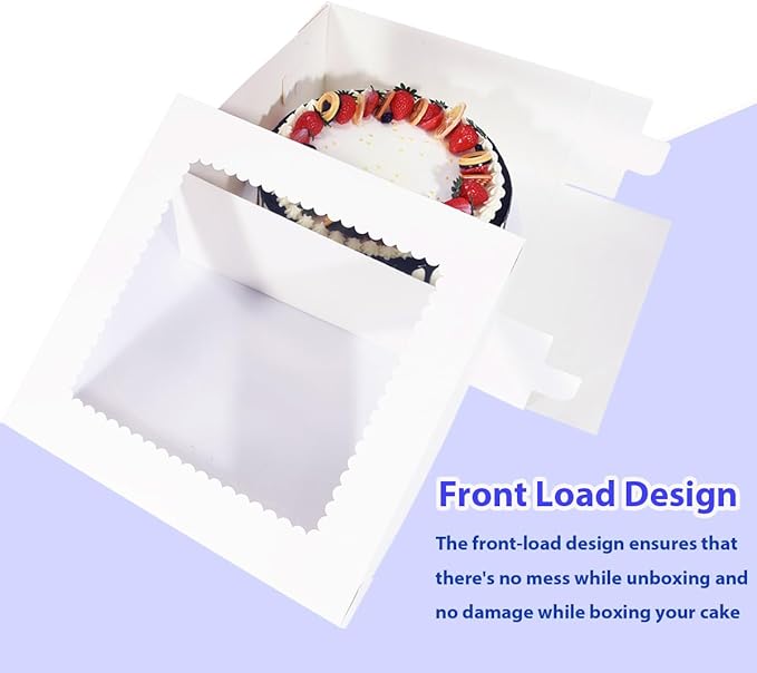 JJO Cake Boxes with Window 14x14x6 Inch 10 Pack,Wedding Cake Boxes,Large Cake Carrier,Disposable Cake Containers for Brownie,Pastries,Cheesecake