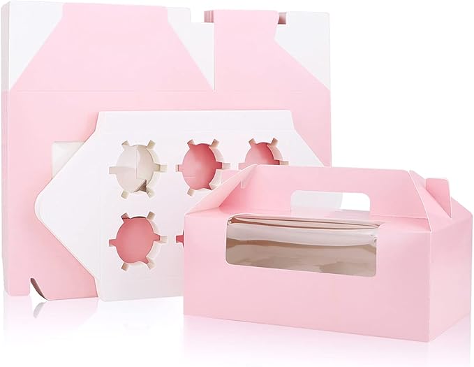 EUSOAR Pink Cupcake Boxes, 25pcs 9.4"x 6.2"x 3.0" 6 Cupcakes Container with Window&Insert, Bakery Wrapping Party Baby Shower Favor Treat Boxes Take-Out Cupcake Muffin Carry Packing Container
