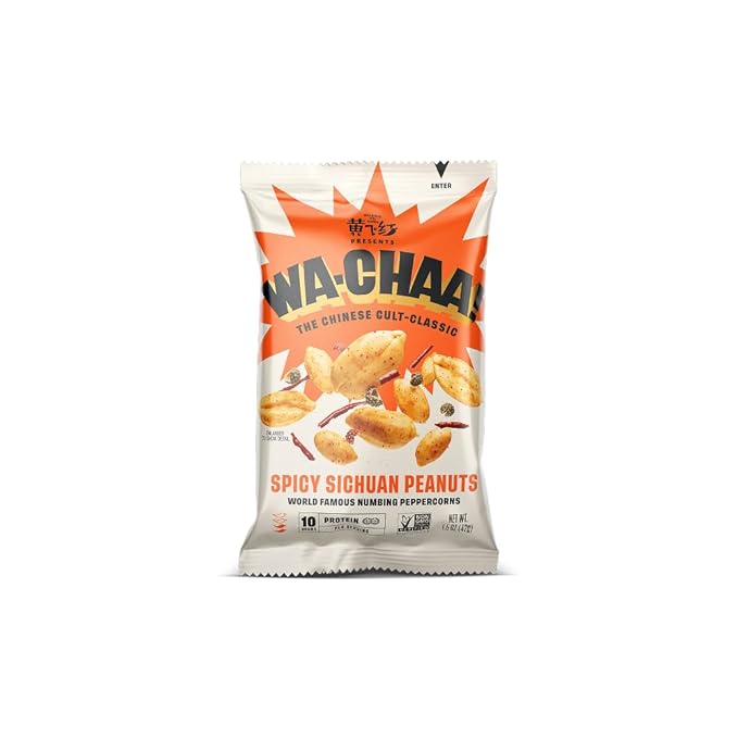 WA-CHAA! Spicy Sichuan Peanuts, Numbing Mala Peppercorns, Toasted Chili Flakes, Protein-Packed, Party Snacks, Non-GMO, On-The-Go Travel Size 1.5 Oz (24 Pack, Original Heat)