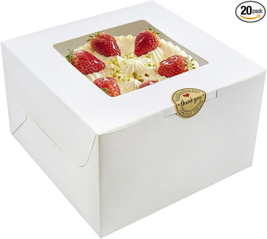 SmilerSmile 8x8x5 Inches Cake Boxes with Window 20pcs White Bakery Boxes Pasteles for Cake,Pastries,Chocolates,Cookies,Pie,Birthday Party,Wedding,Valentine's Day/White