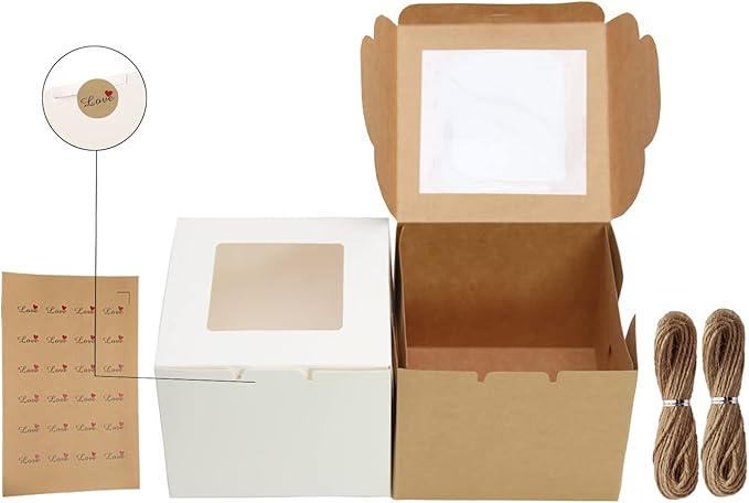12Packs 6 inch cake box，bento cake box 6 * 6 * 5 Inch mini cake boxes with Window,Mixed Dessert boxes Pastry boxes Cupcake boxes Cookies boxes
