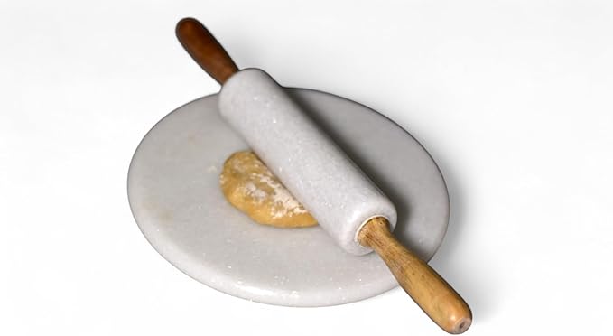 Marble Rolling Pin (white chakla, 9x9 inches)