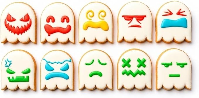 Cookie Cutter and Stencil Set Bundle Kit PYO Cookies Paint Your Own Diy Bakery Fondant Sugar Happy Birthday Wedding Baby Candle Kids Painting Coloring Pages Comb (Halloween Ghost Faces)