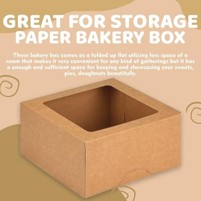 JBR & JM 5-Pack Brown Cake Boxes with Window - 10x10x5 Inches, Disposable Bakery Box for Cakes, Pastries, Desserts, Cookies - Square Cake Containers for Birthday Parties and Weddings