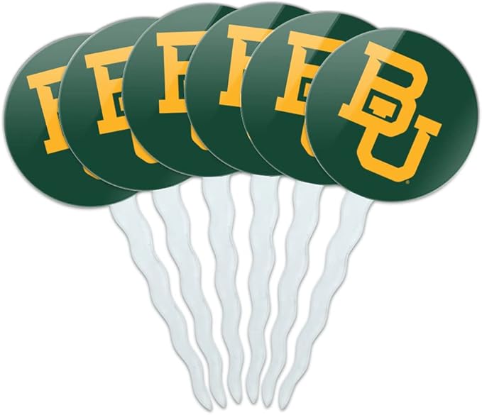 Baylor University Primary Logo Cupcake Picks Toppers Decoration Set of 6