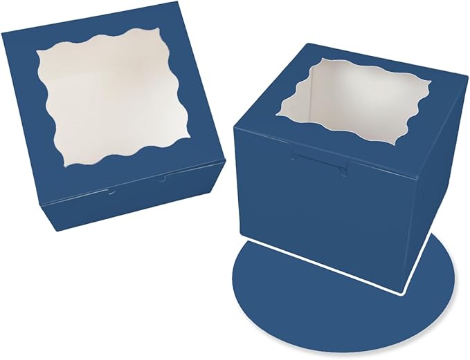 Bakepacker 36pcs 6x6x5 Inches Cake Boxes with Window 18-Packs Ink Blue Cake Boxes 6 Inch Bakery Boxes (18 Cake Boxes +18 Cake Boards Included)
