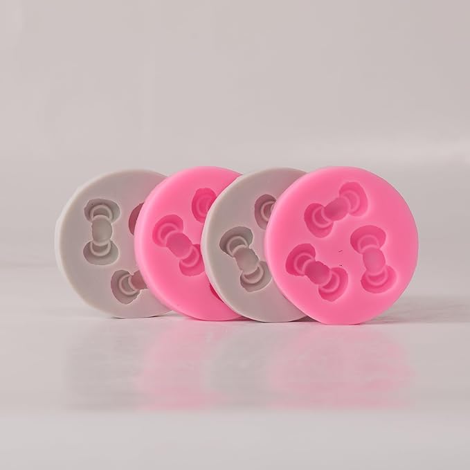 Bow Silicone Fondant Molds 4PCS Pink and Gray Liquid Silicone Cake Decoration Moulds for Baking DIY Tools Chocolate Candy Resin Crafts（2.36Inch）