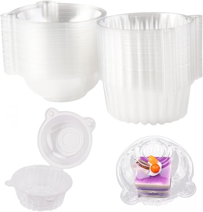 100 Packs Individual Cupcake Containers Transparent Box Packaging Cute Cat Head Shape Plastic Disposable Dome Cake Box Fruit Cakecup Box