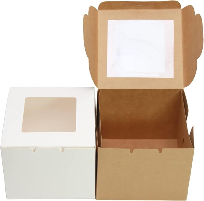 12Packs 6 inch cake box，bento cake box 6 * 6 * 5 Inch mini cake boxes with Window,Mixed Dessert boxes Pastry boxes Cupcake boxes Cookies boxes
