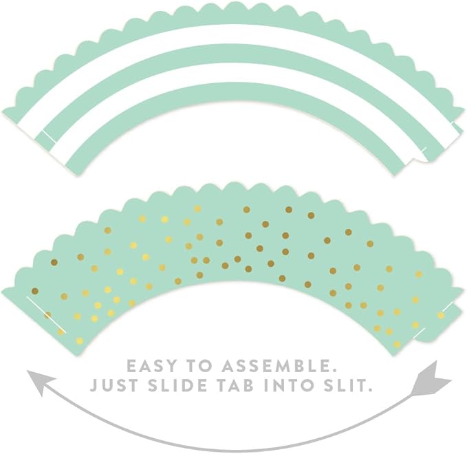 Andaz Press Party Cupcake Wrapper Decorations, Mint Green Stripes and Metallic Gold Ink Polka Dots, 24-Pack, Theme Colored Bulk Cake Supplies