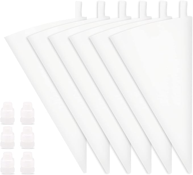 12 Inch Silicone Pastry Bags 6-Pack Reusable Icing Piping Bags Cake Cupcake Decorating Bags Baking Frosting Piping Bags with 6 Icing Couplers for Standard Tips, Translucent