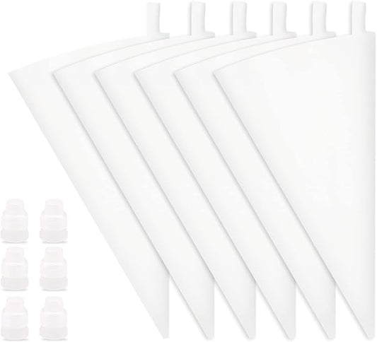 12 Inch Silicone Pastry Bags 6-Pack Reusable Icing Piping Bags Cake Cupcake Decorating Bags Baking Frosting Piping Bags with 6 Icing Couplers for Standard Tips, Translucent
