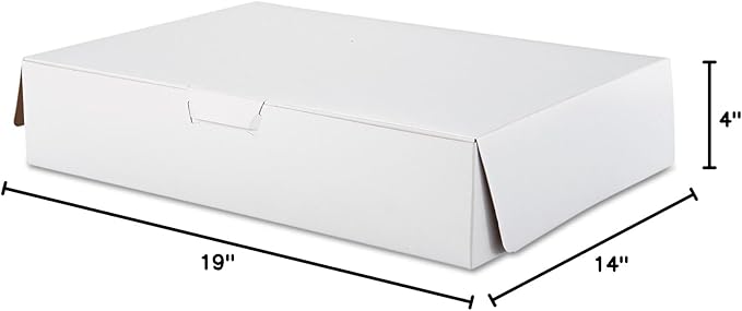 Southern Champion Tray 1029 Premium Clay Coated Kraft Paperboard White Non-Window Sheet Cake and Utility Box, 19" Length x 14" Width x 4" Height, 1/2 Sheet (Case of 50)