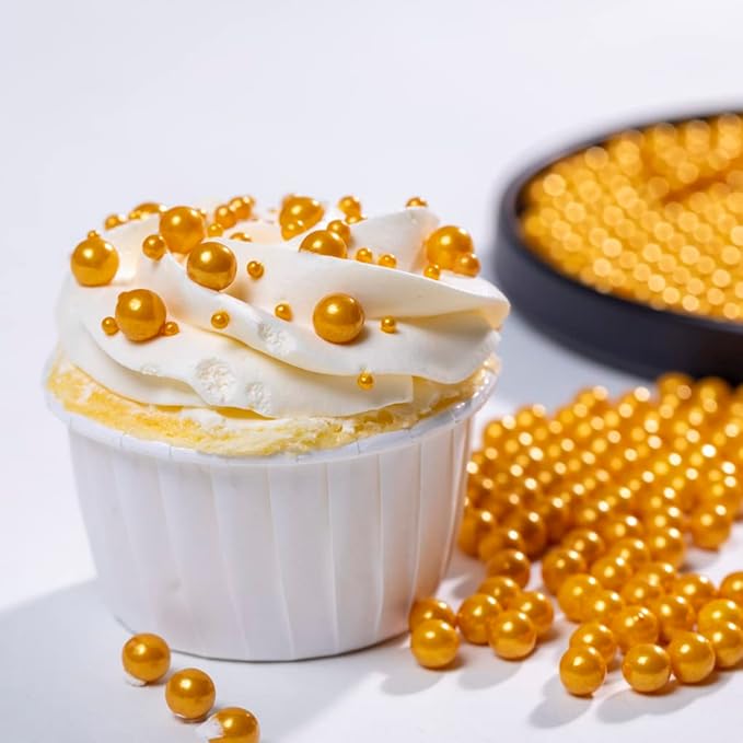 Gold Sprinkles,Cake Sprinkles,Cookie Sprinkles,Sugar Pearl, Edible Candy Pearls 7mm 130g 4.6OZ for Cake Cupcake Decorationg (Gold7mm)