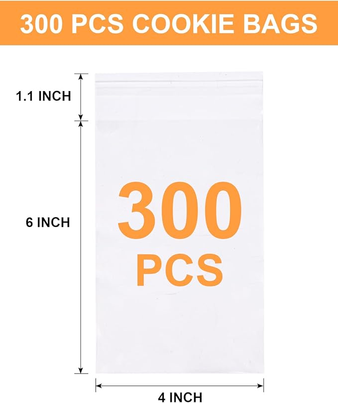300 Pcs Self Adhesive Cookie Bags, 4x6 Inches Self Sealing Cellophane Bags, Clear Resealable Cellophane Bag for Packaging, Cookies, Gifts, Candy, Food