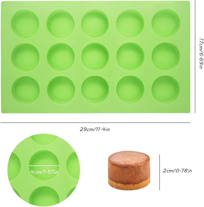 4 Psc Cylinder Silicone Molds, SENHAI 15 Hole Silicone Molds for Chocolate Cake Candy Soap Muffins Brownie Pudding Baking