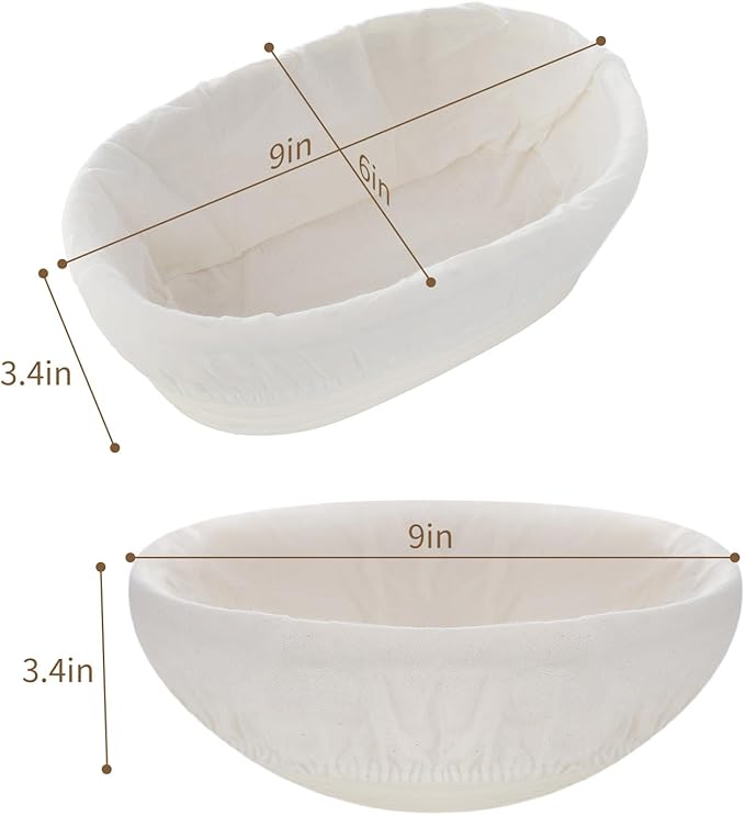 Banneton Basket Set of 2-9 Inch Oval & Round Proofing Baskets with Liners for Sourdough Bread Baking