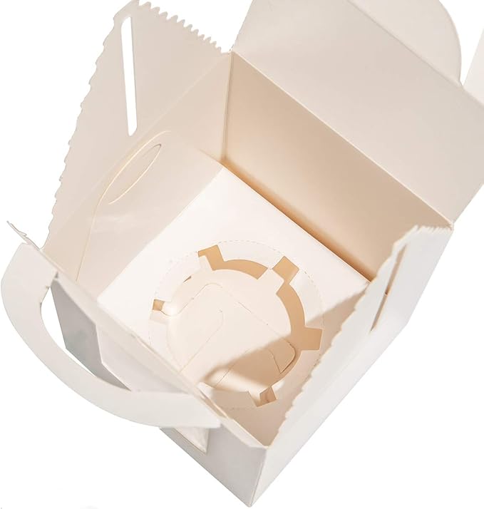 ihomecooker 25 Pcs Single White Cupcakes Containers Gift Boxes with Window Inserts Handle for Wedding Candy Boxes