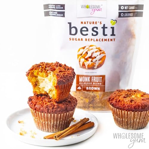 Wholesome Yum Besti Natural Brown Sugar Substitute - Keto Brown Monk Fruit Sweetener Blend With Allulose (No Erythritol) - Non GMO, Zero Carb, Zero Calorie, Sugar Free, No Aftertaste (12 oz, 2 Pack)