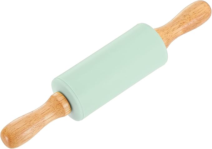 uxcell 4 Inch Silicone Rolling Pin, Small Dough Roller with Wood Handle for Pizza Pastry Fondant Kitchen, Mint Green