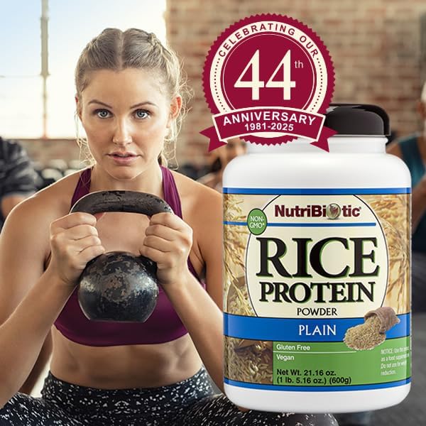 NutriBiotic – Plain Rice Protein, 1 Lb 5 oz (600g) - Low Carb, Keto-Friendly, Vegan, Raw Protein Powder - Grown & Processed Without Chemicals, GMOs or Gluten - Easy to Digest & Nutrient-Rich
