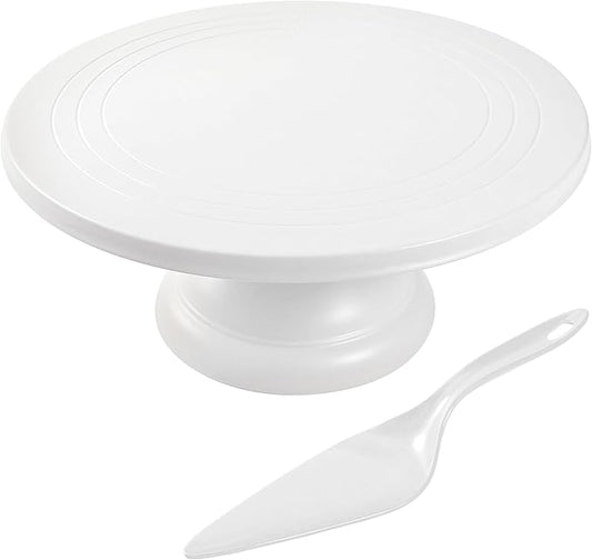 Large Cake Stand 12 Inch with Cake Spatula, Round Bamboo Fiber Cupcake Dessert Stand, Cake Decorating Display Stand for Birthday Parties, Weddings, Baby Shower and Other Events, White