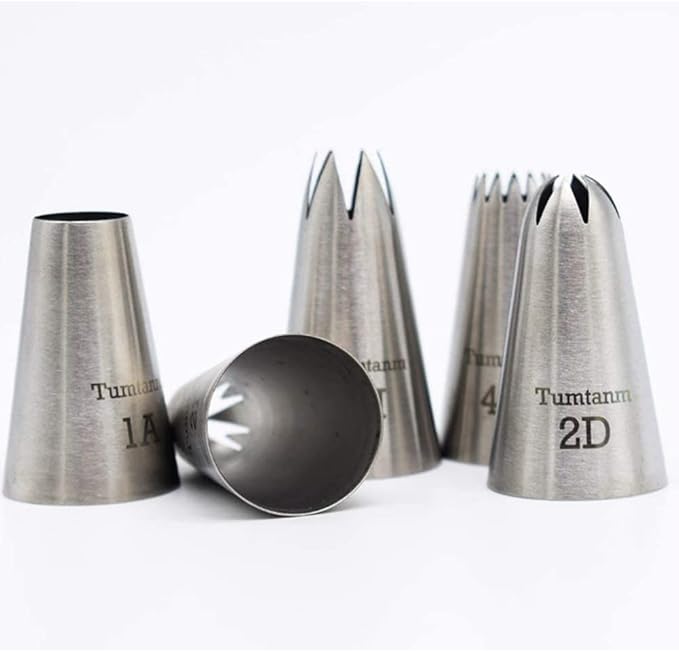 5 Pack Stainless Steel seamless Piping Icing tips, Large Piping Nozzle, Cake Decorating tools for baker