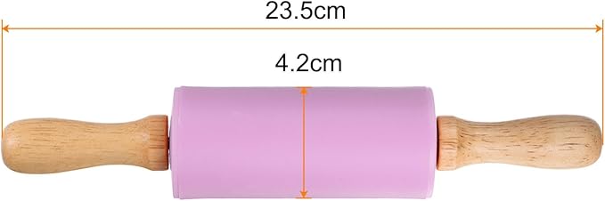 HARFINGTON Silicone Rolling Pins for Baking 9.25 Inch Non-Stick Silicone Surface Wooden Handle Rolling Pin Small Roller Playdough Rolling Pins for Fondant Kitchen Dough Pizza, Purple