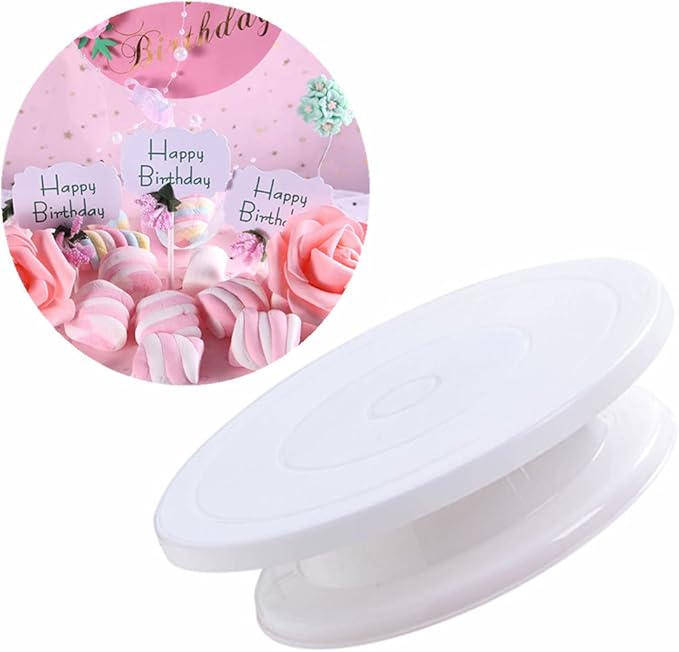 11 Inch Rotating Cake Turntable Stand, Revolving Turn Table Top for Cake Decorating, Rotary Round Cake Stand for Pastries Cookies Cupcakes Decorating Display Tool (White)
