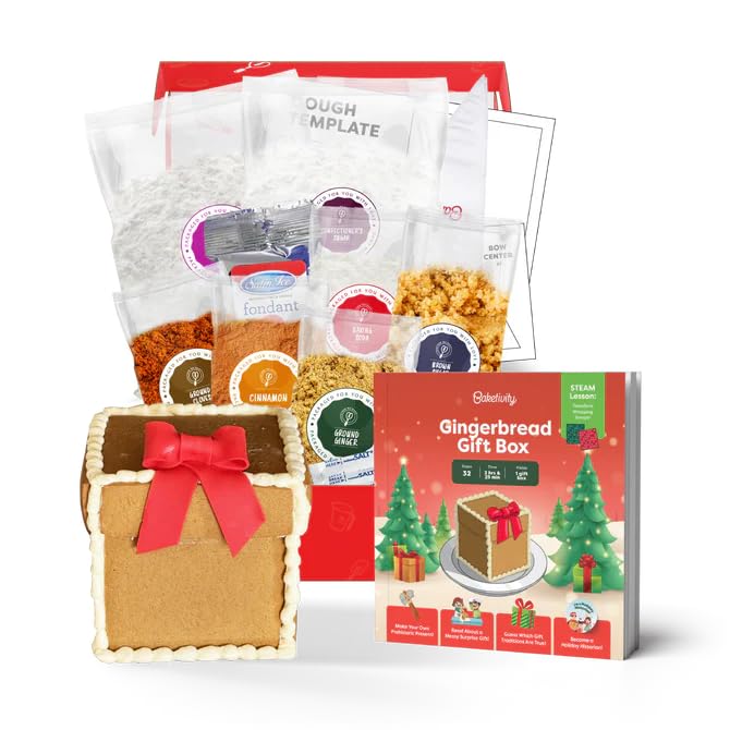 Bakerytivity Gingerbread House Gift Box Kit for Kids – Complete Gingerbread Baking & Decorating Set with Pre-Measured Ingredients, Step-By-Step Guide & Holiday Activity Book