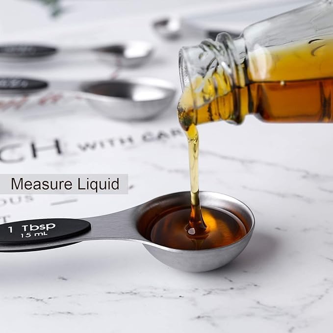 Magnetic Measuring Spoons Set Stainless Steel with Leveler, Stackable Metal Tablespoon Measure Spoon for Baking, Cups and Spoon Set Kitchen Gadgets Apartment Essentials