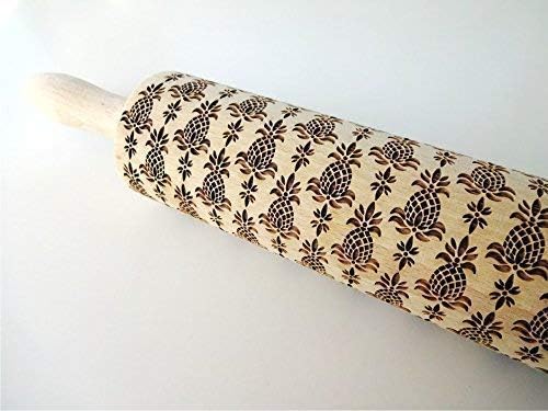 Embossing Rolling Pin PINEAPPLE. Laser Engraved Dough Roller for Embossing Homemade Cookies or Clay by Algis Crafts