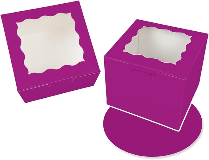 Bakepacker 36pcs 8x8x5 Inches Cake Boxes with Window 18-Packs Deep Purple Cake Boxes 8 Inch Bakery Boxes (18 Cake Boxes +18 Cake Boards Included)